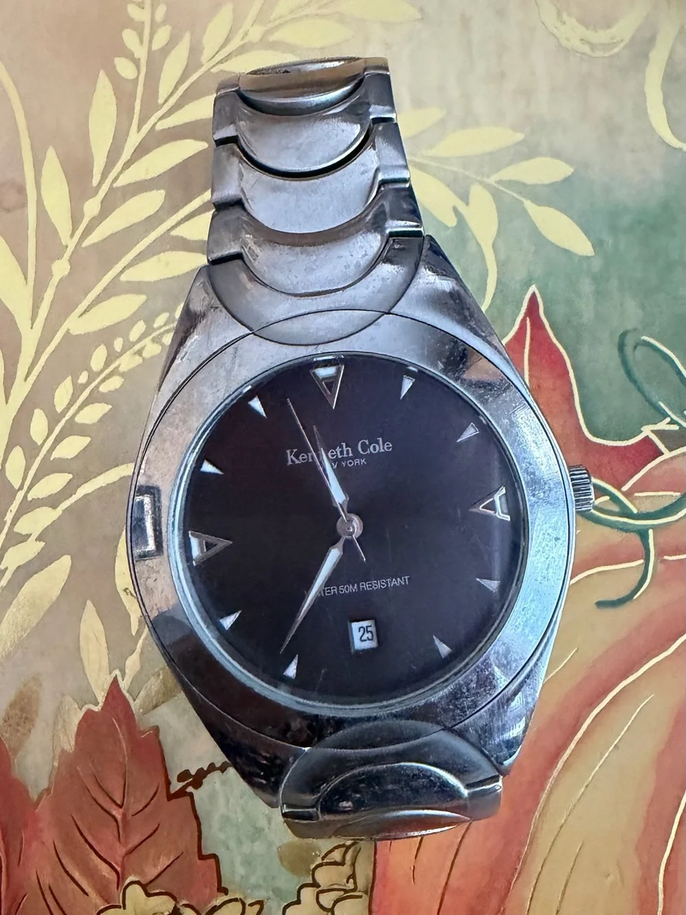 Kenneth Cole Silver Stainless Steel Watch with Black Dial (battery not included)